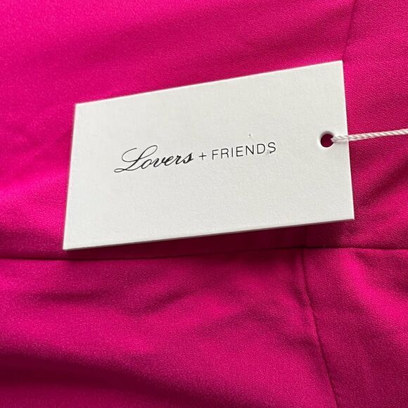 NWT Lovers + Friends Claire Very Berry Pink Asymmetrical Midi Dress size large - Picture 6 of 13